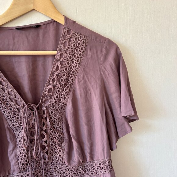 BloomChic Peasant Top Womens 16 Purple V-neck Boho Witchy Fairy Ruffle Sleeves - Picture 3 of 6